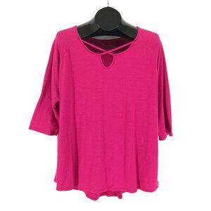 Eddie Bauer Criss Cross 3/4 Sleeve Tunic Tee Women's Plus XXL Pink Casual Knit